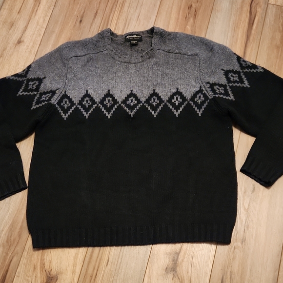 Eddie Bauer Other - Eddie Bauer Men's Lambswool Black and Gray Crewneck Sweater Ski Winter Size XL